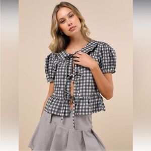 Motel Rocks Black & White Gingham Tie-Front Blouse